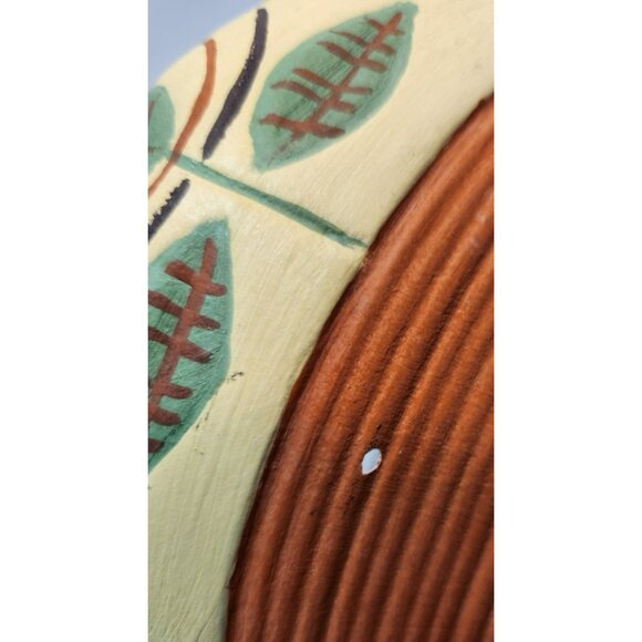 Vintage Southwestern Pottery Vase Round with Leaves Tan Green Brown 6" Tall - Picture 12 of 15